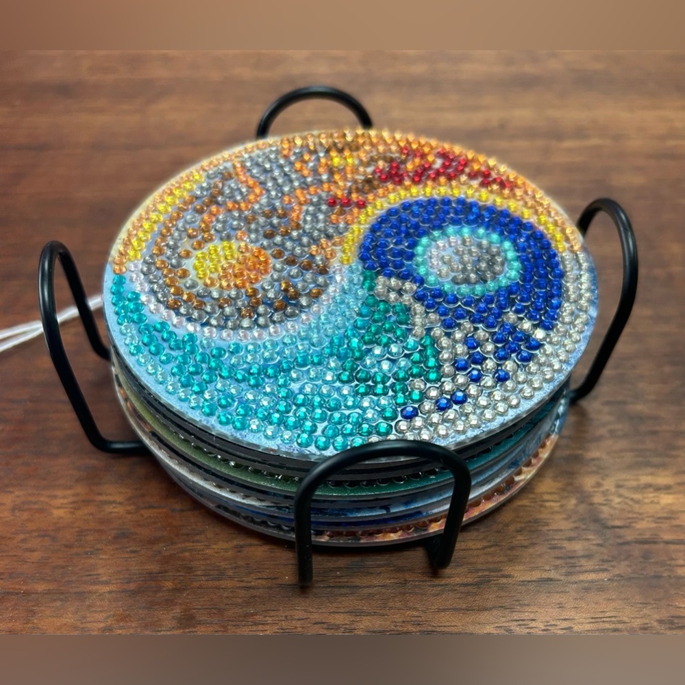 Yin Yang Diamond Art Drink Coasters with Cork Bottoms